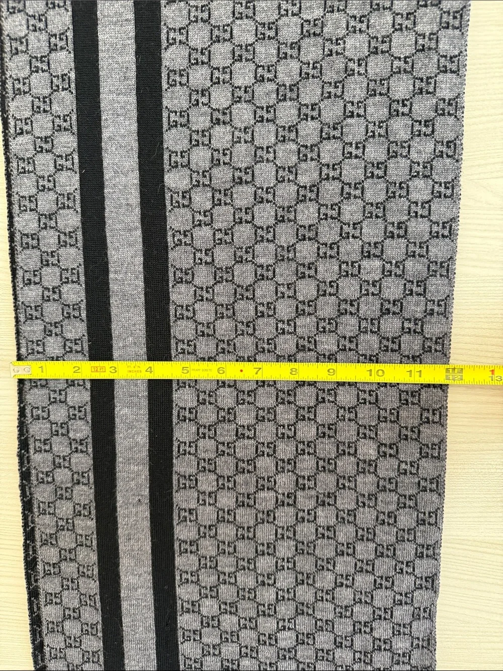 Gucci GG Monogram Wool Silk Scarf Gray Black Reversible